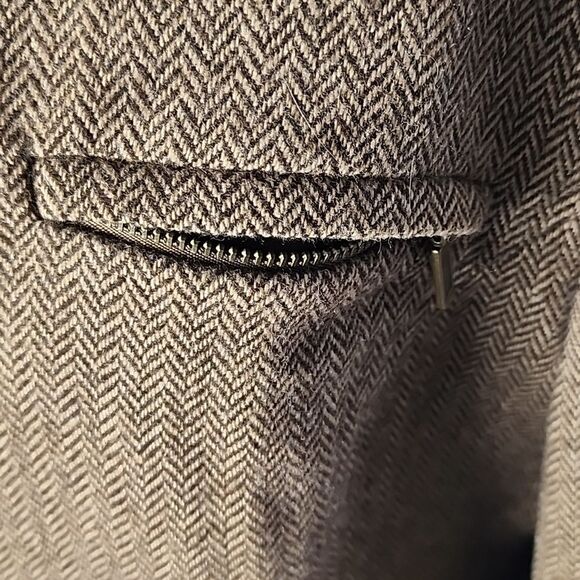 Vintage Herringbone Wool Blend Cropped Zip Up Blazer Size 10 Chocolate Brown - Picture 5 of 10